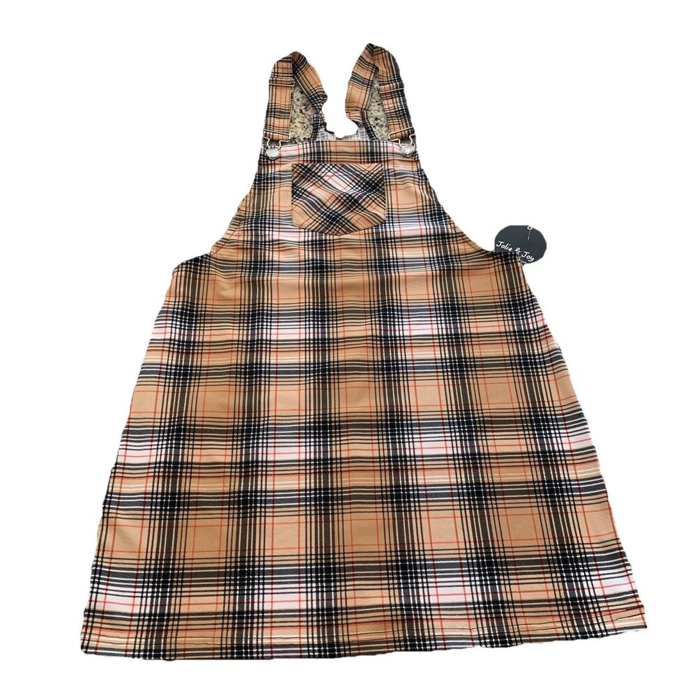 Jolie and Joy Jumper Overall Dress Women Size Large Brown Plaid New With Tag